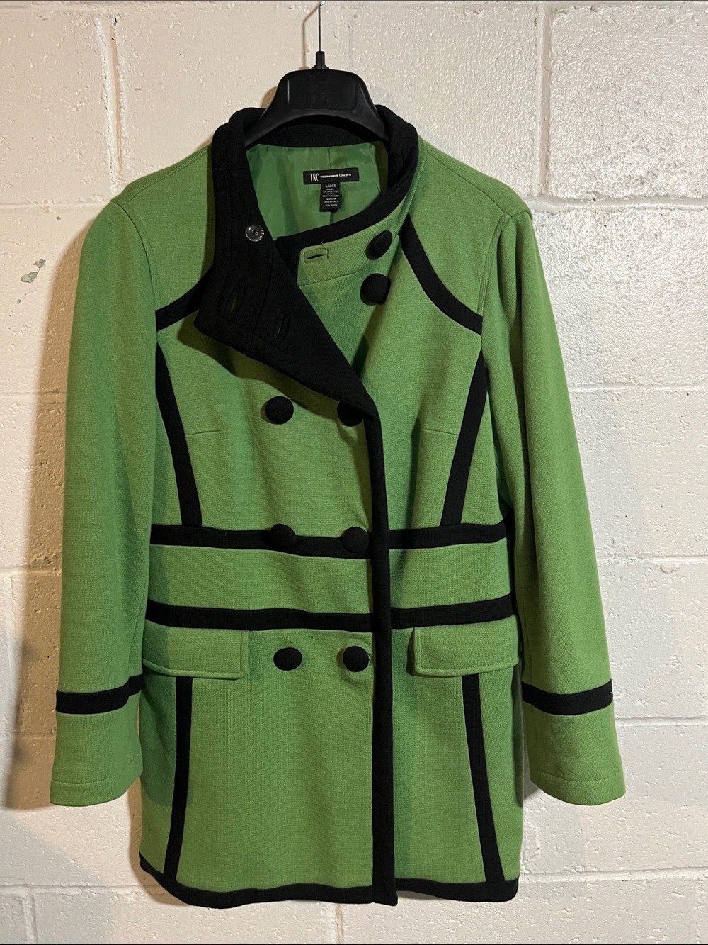 INC International Concepts Green Coat with Black Trim